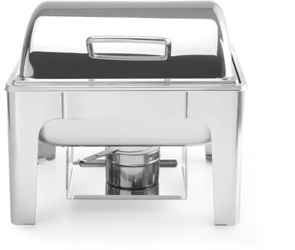 HENDI Chafing Dish, Spiegelglanz, Inkl. zwei Brennpastenbehälter, einer Lebensmittelpfanne, einem Wasserbehälter, Warmhaltebehälter, Speisewärmer, GN 1/2, 4L, 365x345x(H)345mm, Edelstahl