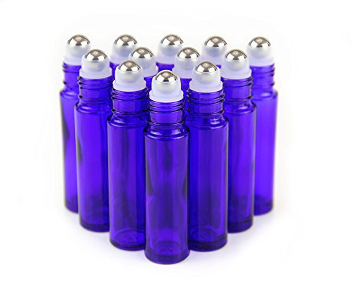 YIZHAO Roll On Vuoto per Oli Essenziali,Profumi,10 ml Blu Bottiglie Vuote in Vetro, con Sfera in Acciaio Inossidabile – 24 PCS