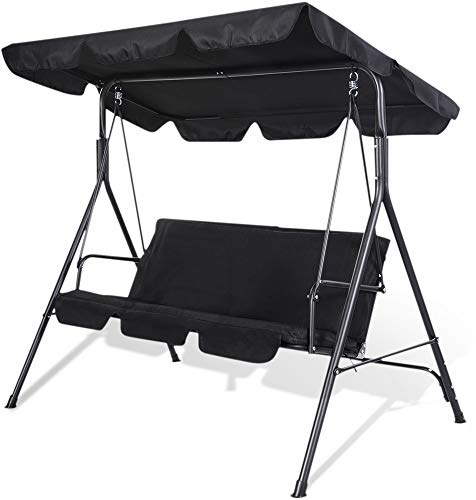 SUNMER Swing 3 Seater With Detachable Canopy, Garden Swing Cushioned Seat, Waterproof Fabric, UV Protection, Made With Strong Powder Coated Steel Frame - Black