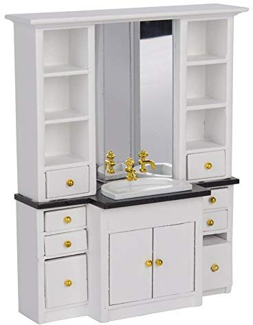 1/12 Mini Waschbecken Schrank, Miniatur Puppenhaus Möbel Puppenhaus Küchenzubehör für Badezimmer Küche Dekoration(Weiß)