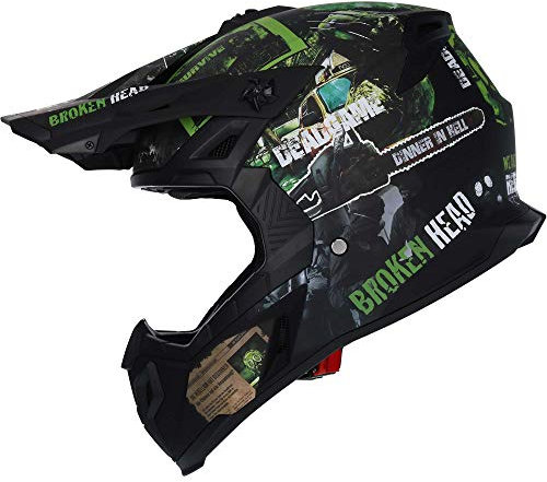 Broken Head Resolution - Motorrad-Helm Für MX, Motocross, Sumo und Quad - Matt-schwarz & Grün - Größe XXL (63-64 cm)