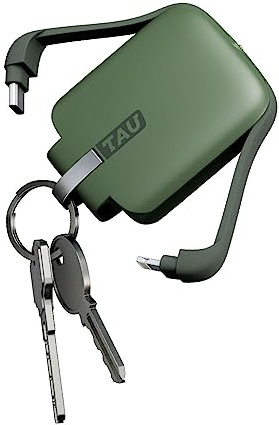 Rolling Square Tau Power Bank - Portachiavi con Carica Batterie per Cellulare, Caricatore Portatile, Portachiavi Caricabatterie, Compatibile con presa USB-C, Micro USB e Lightning, Verde
