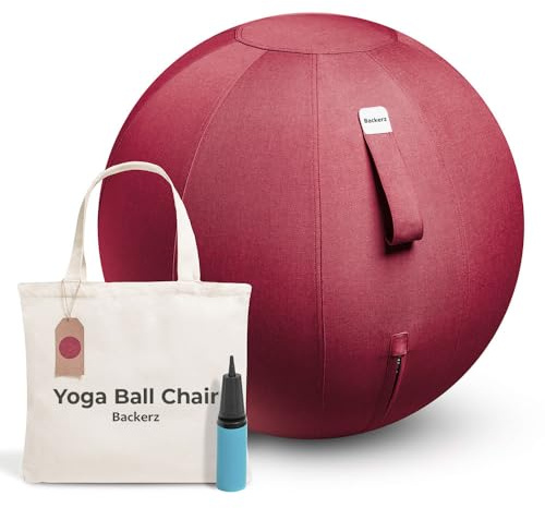 Backerz Pelota Silla Escritorio - Pelota de Pilates para Oficina, Gimnasia, Yoga, y Fitness Pelota Embarazada Antideslizante Fitball y Anti-Burst Tela Duradera Silla Oficina, 65CM - Rojo