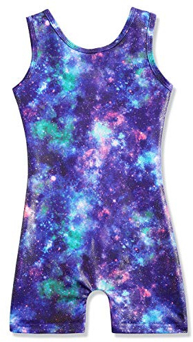 HOZIY Girls Abstract Galaxy Leotards for Toddlers Gymnastics Blue Green 2t 3t 4t Fancy Leotard With Shorts Biketards Bodysuits