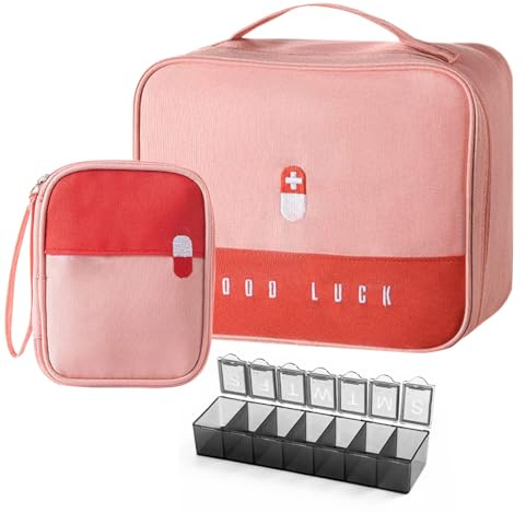 WOGOPRO 2stk Medikamententasche Große Kapazität Medizinische Notfalltasche Leer wasserdichte Medizin Aufbewahrungstasche Tragbar Medikamententasche Für Home, Office, Reisen(Rosa)