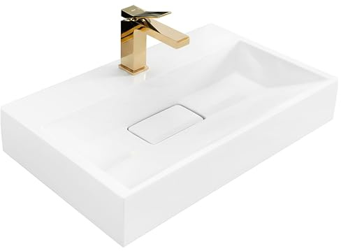 Rea Waschbecken Waschtisch Aufsatzwaschbecken Hochglanz Handwaschbecken Weiß Aufsatz Waschschale Rechteckig 37x60 Elegant Badezimmer