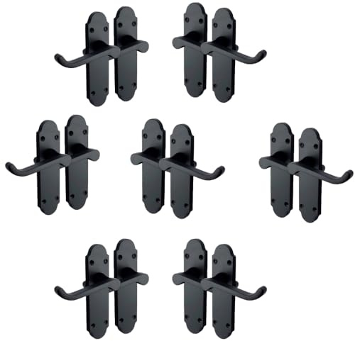 Haven Heritage Epsom Matt Black Internal Lever Handle Set with Backplate (170mm x 42mm) Modern Black Handles for Internal Doors 7 Pairs