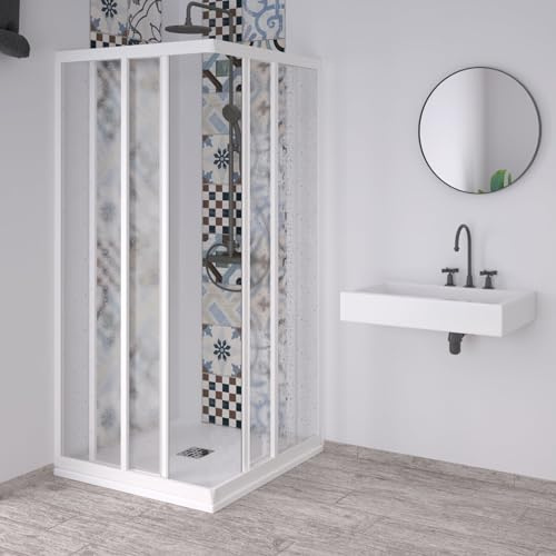 Decorspace Eckdusche Duschkabine Duschwand ''Acril'' aus Acryl mit PVC-Profilen, kürzbar, mittlere Öffnung, Made in Italy, 10 Jahre Garantie (70 x 90 cm)