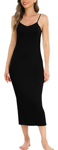 Vlazom Combinaciones para Vestidos Tallas Grandes, Enaguas para Vestidos Largos, Camisones de Mujer de Modal (XXL,Negro)