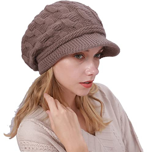 Cozyan Berretto da Donna in Maglia Donne Autunno Inverno Caldo Cappelli Donna Calda Pelliccia di Coniglio Cappello Invernale Ragazza Beanie Morbido a Maglia Berretto Fodera in Pile con Visiera