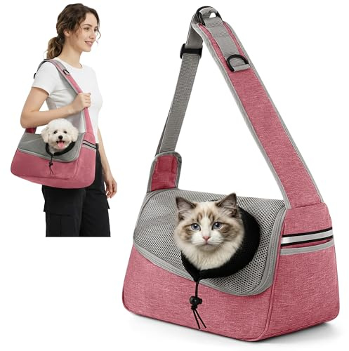 ALLSOPETS Hundetragetasche für Kleine Hunde und Katzen, Hellrosa | Weiches Hundetragetuch mit Schultergurt, Komfortable Tragetasche für Katzen und Hunde bis 10 kg, Ideal für Spaziergänge