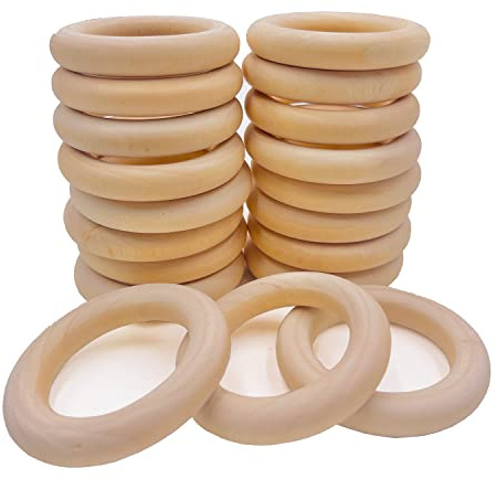 Set mit 22 unbemalten Naturholzringen - Glatte rohe Holzkreise für Bastelarbeiten, Anhänger, Verbinder