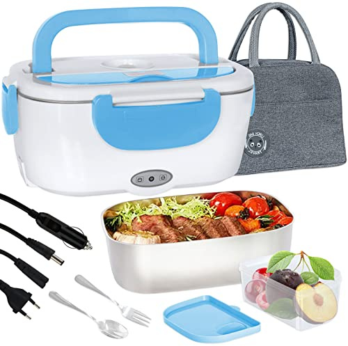 Poligono Lunch Box Chauffante Électrique (1.5L/55W), Boite Isotherme Repas Chaud Portable, Gamelle Ghauffante puro Bureau et Voiture, Bleu