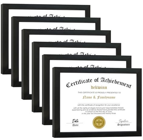 DEKWINN 8,5x11 Bilderrahmen Urkunde Dokumentenrahmen 6er Set mit Echtglas, Diplomrahmen für Wandgalerie oder Tischaufsteller in Schwarz