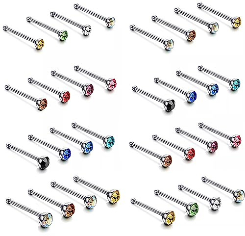 Distinct® 60Pcs Stainless Steel Nose Studs Rings Piercing Bars Set Straight Nose Rings Bone Studs Body Jewelry Unisex Gift for Women Men (Multi-Color)