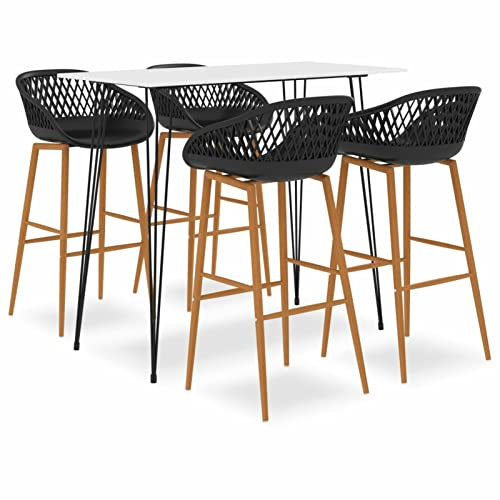 Camerina 5-TLG. Bar-Set Stehtisch Outdoor Bartisch-Set Bar MöBel Bar Outdoor Theke Garten Theke Bar Weiß und Schwarz 3057406