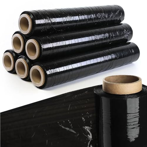 Coribi -6 rouleaux de film étirable noir 23 microns 500mm 1,8kg film pour palettes emballage étirable rouleau de plastique extensible pour emballer colis protection plastique emballage déménagement