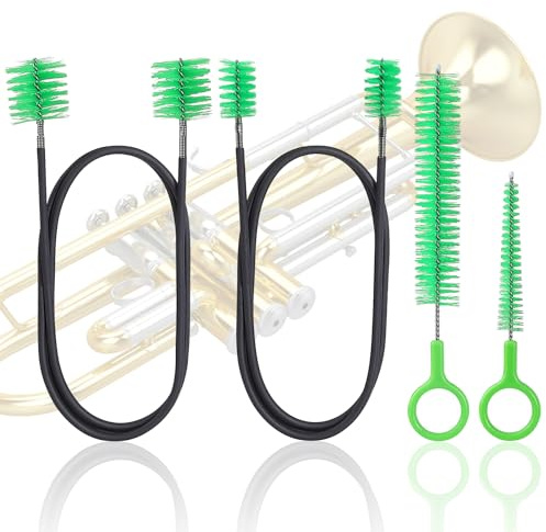 4 Pieces Trumpet Snake Brush Cleaning Kit, Trumpet Brush Mouthpiece Brush Valve Casing Brush Flexible Brush,Premium Trombone Cleaning Care Kit, Flexible Bore Brush, Mouthpiece Brushes for Valve