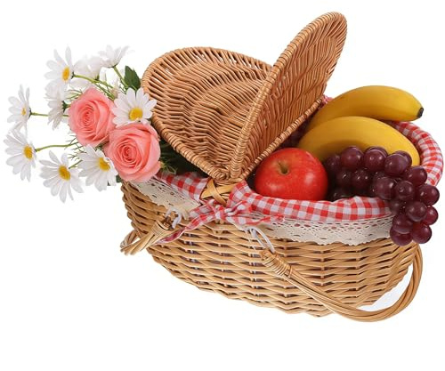 Zerodeko Panier Pique Nique, Panier Pique-Nique Tissé Avec Doubles Poignées Pliantes, Panier De Rangement Couvercle Dai, Pour Pique-Niques En Cuisine, Fêtes Et Barbecues