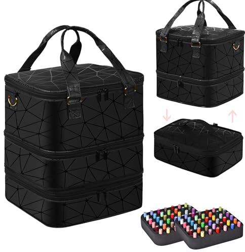 FCQQYWZ Large Nail Polish Organizer Case Hold 84+ Bottles Nail Polish & Nail Lamp, 3 Layers Nail Organizers and Storage for Nail Tech with Divider, Travel Carrying Case(Black)
