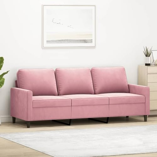 Willood 3-Sitzer-Sofa Sessel Sofa Relaxsessel mit gepolstertem Sitz Armlehnen, Fernsehsessel Loungesessel mit Metallgestell, Polstersessel Ruhesessel, Rosa 180 cm Samt