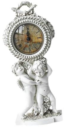 Harilla Schreibtischuhr mit Engelsstatue und Zwillings-, Kaminuhr, Elegante Uhr, Kunsthandwerk, Tischuhr, Ornament für Wohnzimmer, Schreibtisch, Café, Weiß