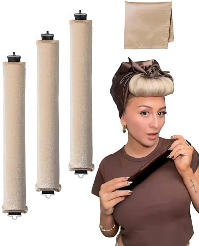 3PCS Hitzefreie Lockenwickler für Langes mittleres Haar Über Nacht Hitzefrei Lockenstab für Big Waves Set Jumbo-Stäbe Lockenwickler Blowout für Sleepin (Creme)