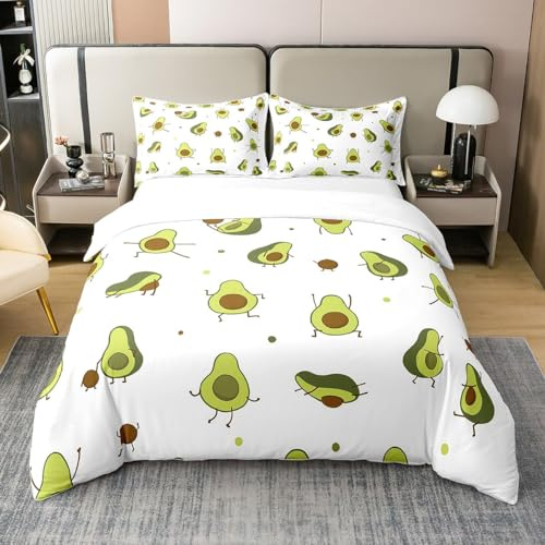 Loussiesd Süße Avocado Bettwäsche für Mädchen Jungen Kinder Cartoon Avocado Bettwäsche Set 135x200cm 100% Baumwolle Kawaii Room Dekorative Bettbezug Set Lovely Fruit Betten Set 2Pcs