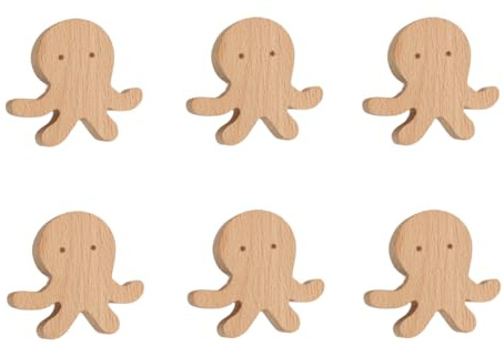 SANCHAKOU Kommode Knöpfe 6 Stück Quallen Wal Kinder Holzgriff Schranktür Schublade Holzgriff Möbel Einlochgriff Krake