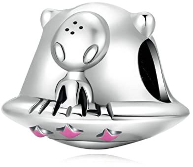 Accessories Collier Pendentif en Argent Sterling 925, Perles breloque pour Collier, Pendentif, Bracelet pour Femme, Perle pour Bracelet Rose, Soucoupe Volante Extraterrestre