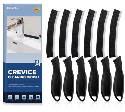 Cleangor Brosse à Joint Carrelage, Brosse Nettoyage Salle de Bain avec Poignée Ergonomique, Brosses Ménage, Fournitures de Nettoyage pour Salle de Bain, Cuisine et Fenêtre (6, Noir)