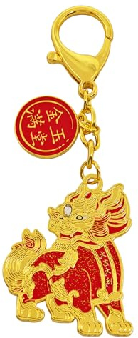Juanxian Llavero Feng Shui rojo Big Auspicious Pi Yao The Chi Lin, The Fu Dog Keychain, rosso, 11.8*3.8*5.5CM