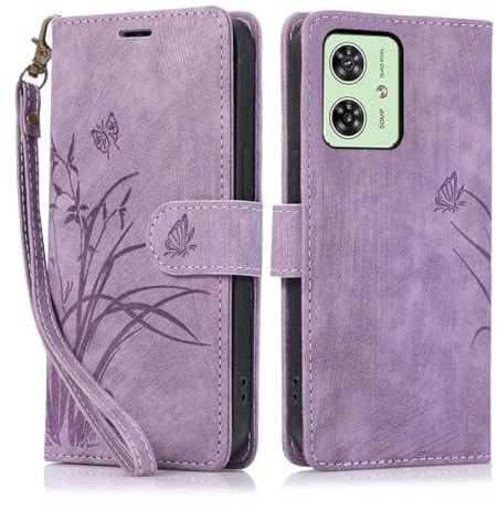 KQXG Funda para Motorola Moto G54 - Carcasa de Cuero Sintético, Antigolpes con Interior de Silicona, Tapa Libro, Cartera con Ranuras, Soporte y Cierre Magnético -Púrpura