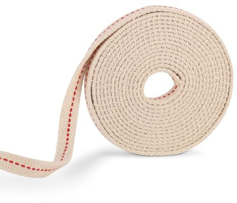 Mechas Lámparas Aceite, 1,2cm Longitud Total 3m Algodón Mechas Planas Lámparas Aceite Mechas Planas Algodón Lámparas Aceite Parafina con Puntada Roja Lámparas Queroseno y Parafina(Blancas)