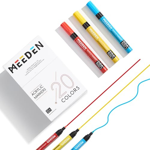 MEEDEN Artist 20 Colors Acrylic Paint Markers - 3X Visible Large Capacity Acrylic Paint Pens with Upgraded Nylon Tips, Quick Dry Marker Pens for Rock Painting, Wood, Canvas, Stones, Glass, Fabric