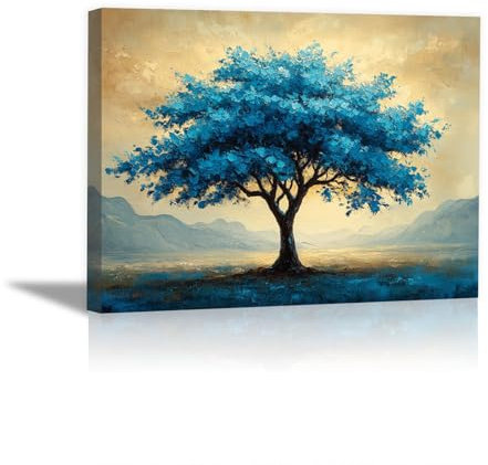 BOHUO Albero della vita Grande Stampa su tela, Albero minimalista Quadri su tela Quadri Moderni Poster Decorazioni da parete per Soggiorno - 50x70cm Incorniciato(Blu)