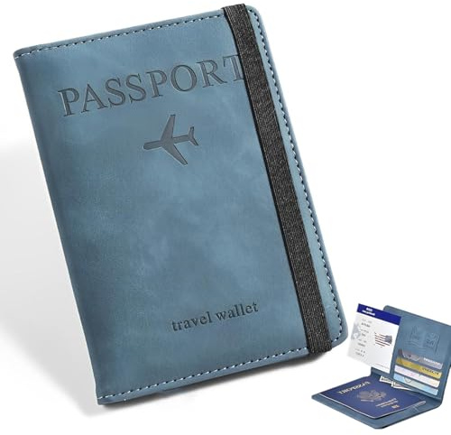 XURJUMI Porta Passaporto e Etichetta Valigia Aereo, Pelle Pu Custodia Passaporto Cover con Blocco Rfid, Portapassassaporto per Portapassaporto Carte Di Credito, D'Identità e Documenti Di Viaggio