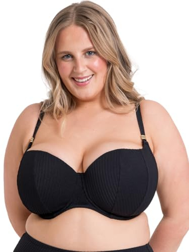 Curvy Kate Bikini da Balcone con Ferretto Top Jet Set Imbottito Donna Sport Spiaggia Costumi da Bagno Nero Coppa Taglia D-J, Nero, 34H