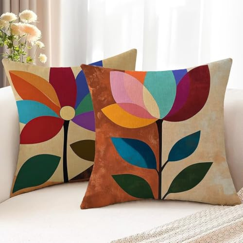 2 Pezzi Cuscini per Divano Chiaretto Cuscino 40 x 40 Fiore Federe Cuscini Divano Decorazioni in Lino con Cerniera Invisibile, Doppia Faccia Quadrato Federa Cuscino per Mobili da Giardino Esterni H1-6