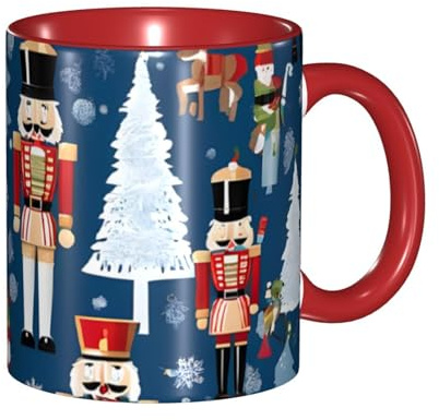 DZBDWZXH Tasses à café en céramique rouge de 325 ml (motif casse-noisette de ballet de Noël pour femmes) – Tasse à café pour café, cappuccino, thé, cacao, céréales