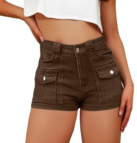 Women's Y2K Jeans Skirt Cute Mini Denim Skirt Pleated Shorts 90s High Waisted Stretchy Skater Mini Skirts with Shorts Swing Summer Skirt Short Skirts Casual Y2K Pleated Skirt, O Brown, S
