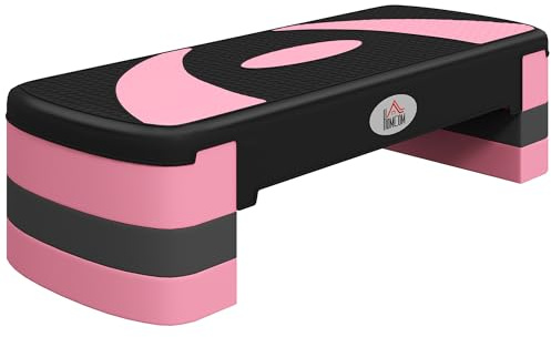 HOMCOM Step de Aeróbic, Step para Fitness Antideslizante con Altura Regulable 3 Niveles de 10/15/20 cm, Tabla Plataforma Stepper para Ejercicio en Casa Gimnasia, Carga 150 kg 80x31x20 cm, Rosa