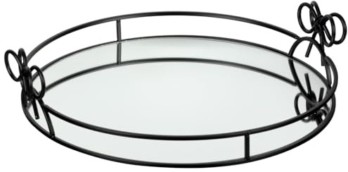 RA-HOMESTORE® New Black Bow Mirror Tray Elevating your Space, Perfect for Placing on A Vanity, Dresser Or Coffee Table and is Great for Organising Perfumes, Jewellery Or Decorative Accents.