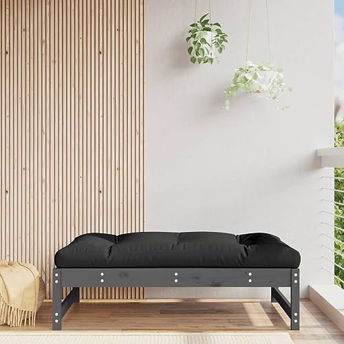 HaoChrymec Gartenhocker aus Massivholz Kiefer, Latten-Design, Weiches Kissen für Komfort, Hocker Outdoor, Camping Hocker, Fußhocker für Garten, Grau, 120 x 84 x 30 cm