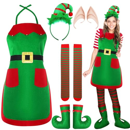 MAOSHYMS Weihnachtself Kostüm Damen,Damen Weihnachtself Kostüm Set Wichtel Kostüm Elfe Kostüms Weihnachten Halloween Elfe Frauen Kleid Set Kinder