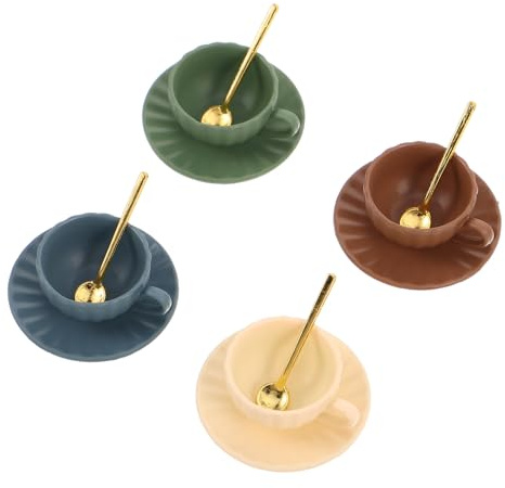 Toddmomy Juego de té en Miniatura de 4 Piezas: Taza y platillo de café pequeños, Taza y Cuchara de Juguete para casa de muñecas, Juego de simulación, Fiesta de té, decoración de Cocina.