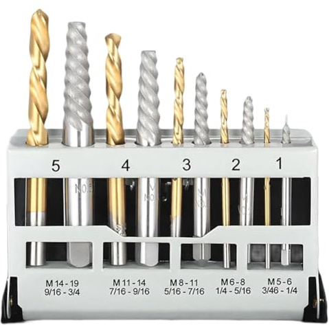 Osmond Tool Kit for Broken Bolt Removal- 10Pcs Cobalt Left Hand Drill Bits& Alloy Steel Extractors in Metal Case Set