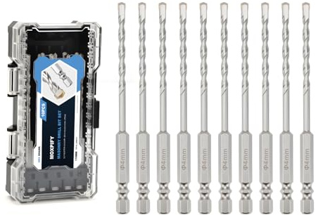 MOXPIFY Juego de 10 brocas para hormigón, 4 mm x 110 mm, para taladro de impacto/destornillador, vástago hexagonal