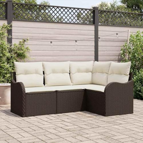 Yunovire Gartensofa-Set Braun Poly-Rattan, Modulares Loungesofa für Außenbereich, Langlebige Outdoor-Möbel mit UV-beständigen Kissen, Bequeme Sitzgelegenheit für Terrasse, Balkon, Veranda