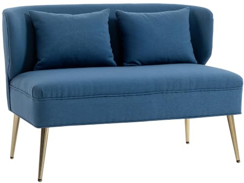 HOMCOM 2 Seater Sofa Linen-Look Fabric Wing Back Loveseat 117 cm Dark Blue | Upholstered, Small Sofa, Thick Seat, Metal Legs, Living Room, Bedroom, Home Office, Studio